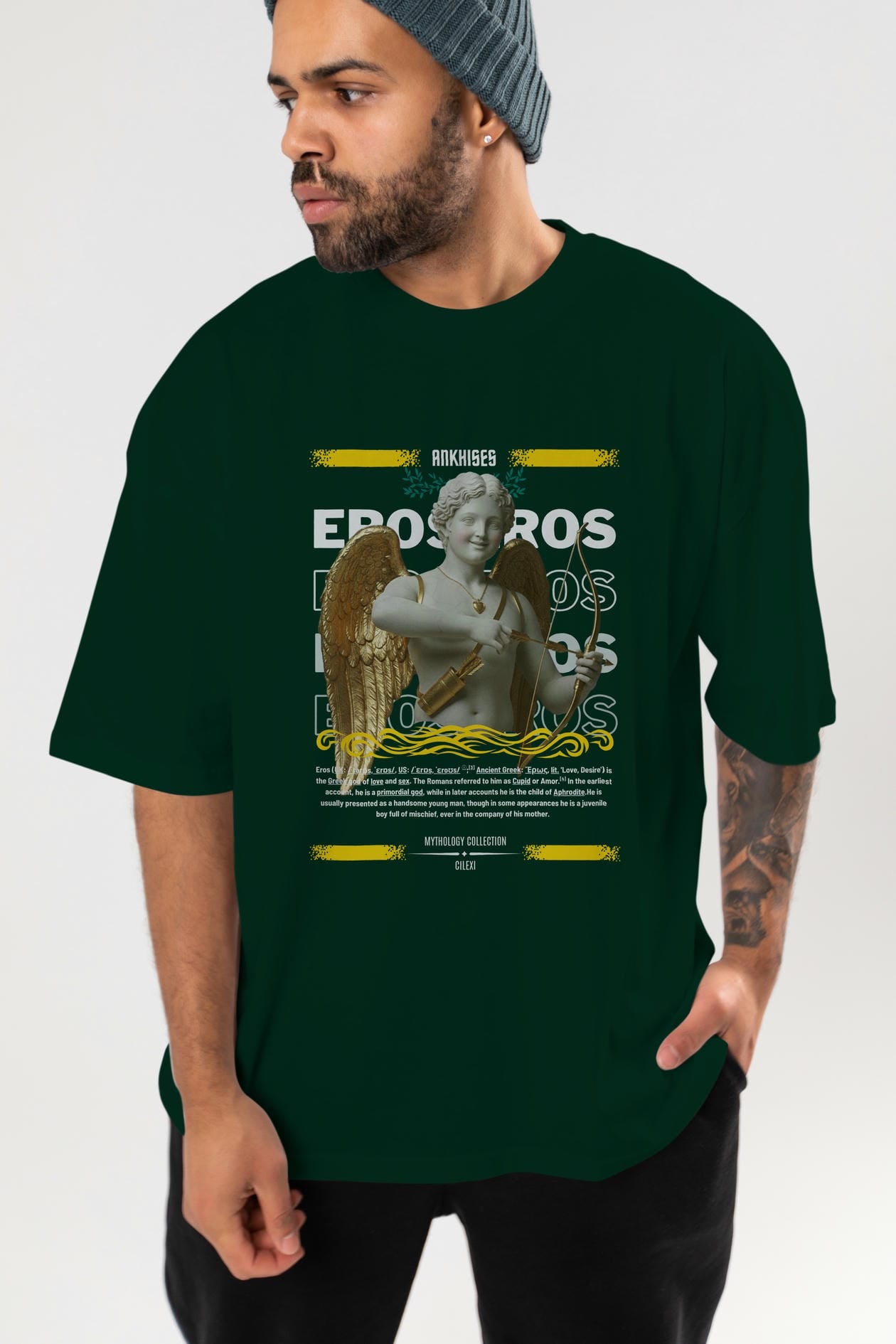 Eros ön Baskılı Oversize t-shirt Erkek Kadın %100 Pamuk Bisiklet Yaka tişort