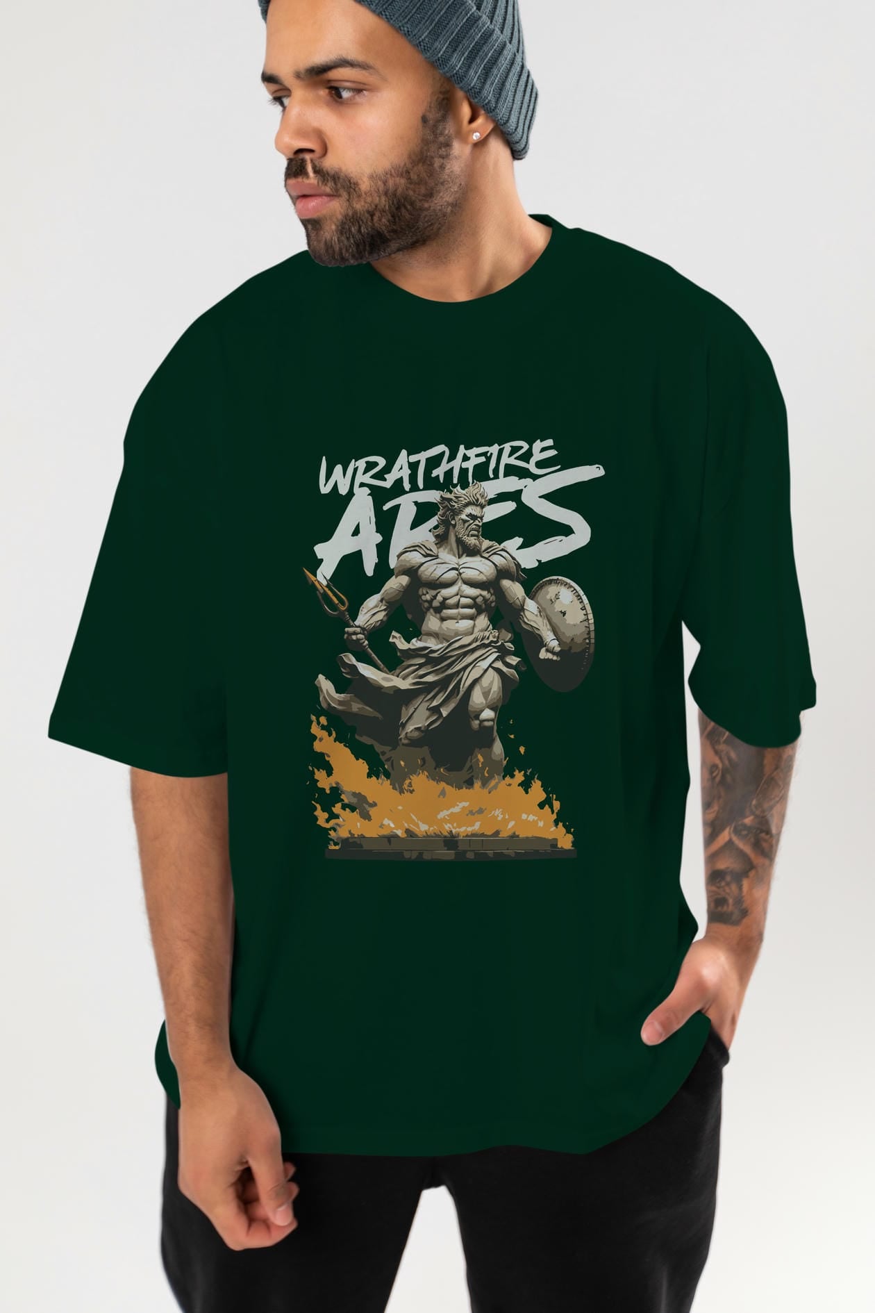 WrathFire Ares ön Baskılı Oversize t-shirt Erkek Kadın %100 Pamuk Bisiklet Yaka tişort