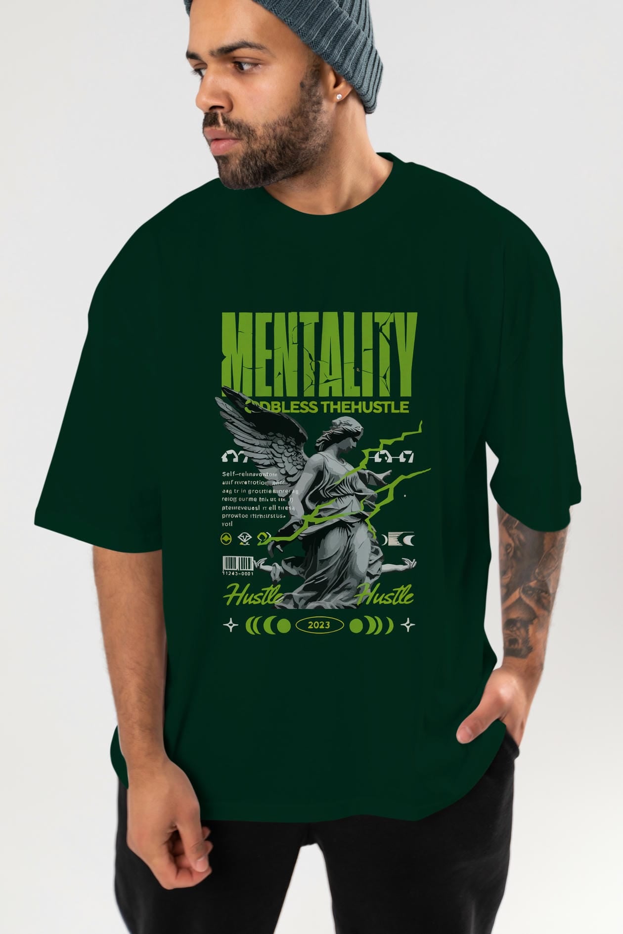 Mentality ön Baskılı Oversize t-shirt Erkek Kadın %100 Pamuk Bisiklet Yaka tişort