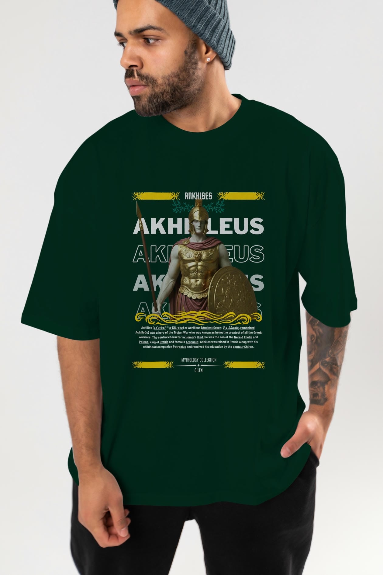 Akhilleus 1 ön Baskılı Oversize t-shirt Erkek Kadın %100 Pamuk Bisiklet Yaka tişort