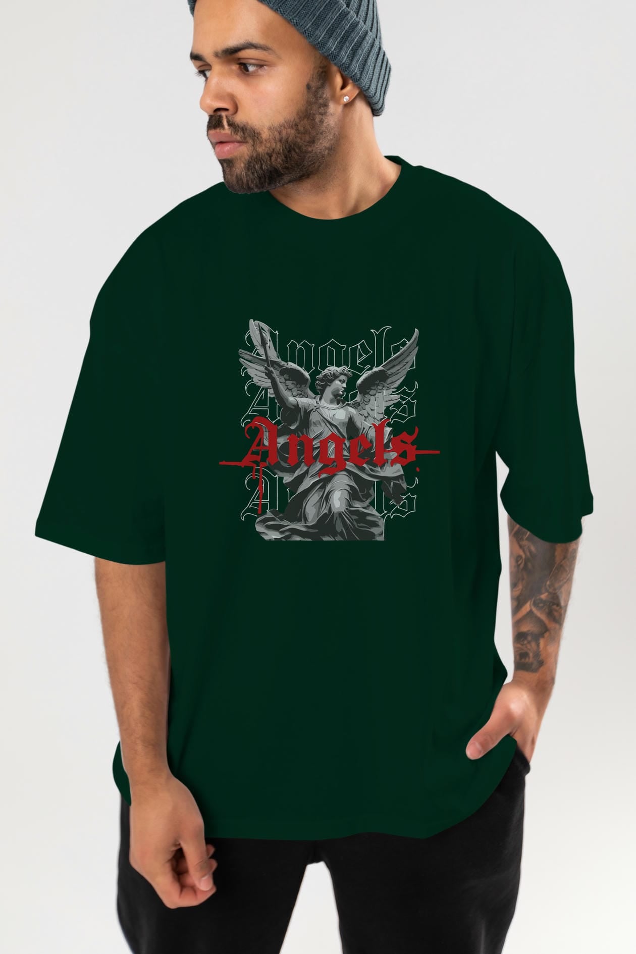 Angels ön Baskılı Oversize t-shirt Erkek Kadın %100 Pamuk Bisiklet Yaka tişort