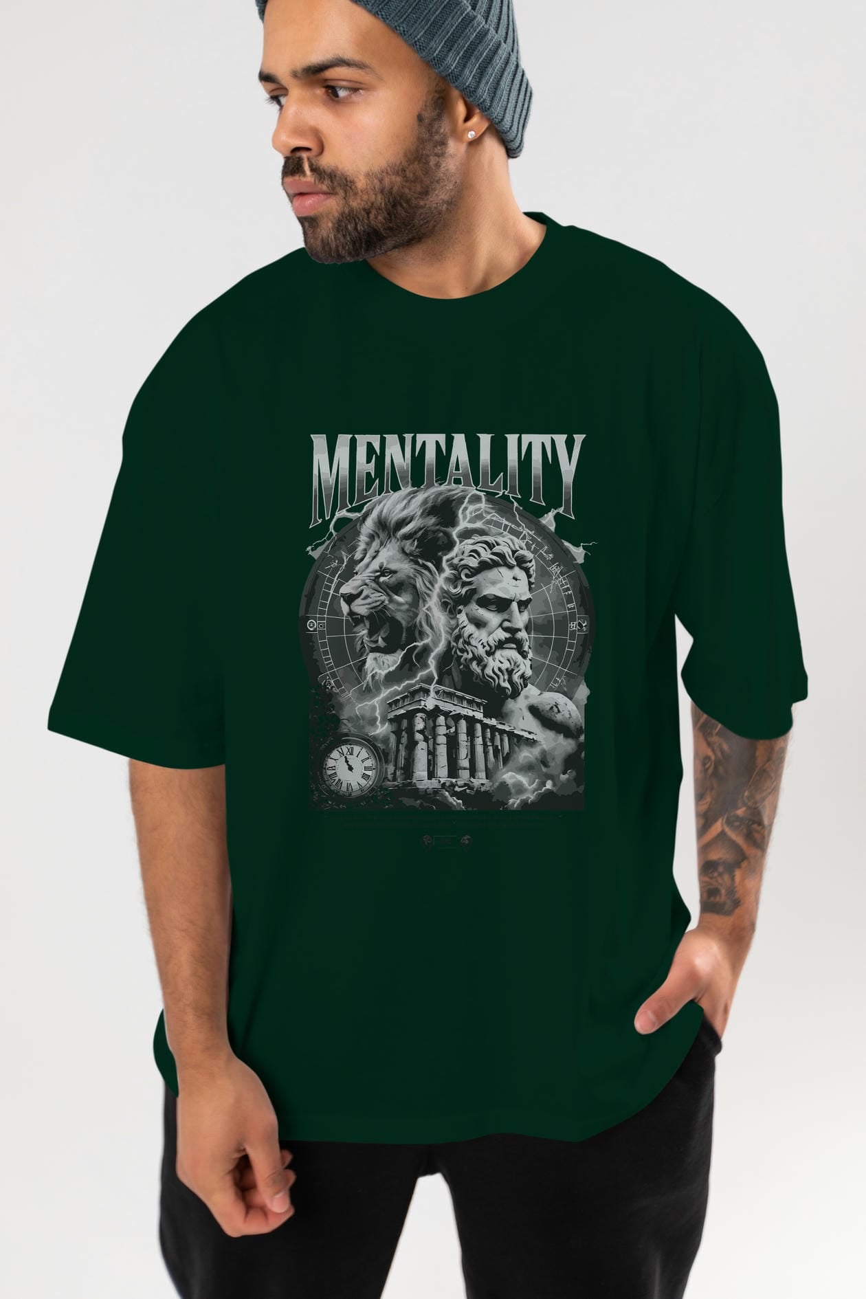 Mentality Zeus ön Baskılı Oversize t-shirt Erkek Kadın %100 Pamuk Bisiklet Yaka tişort