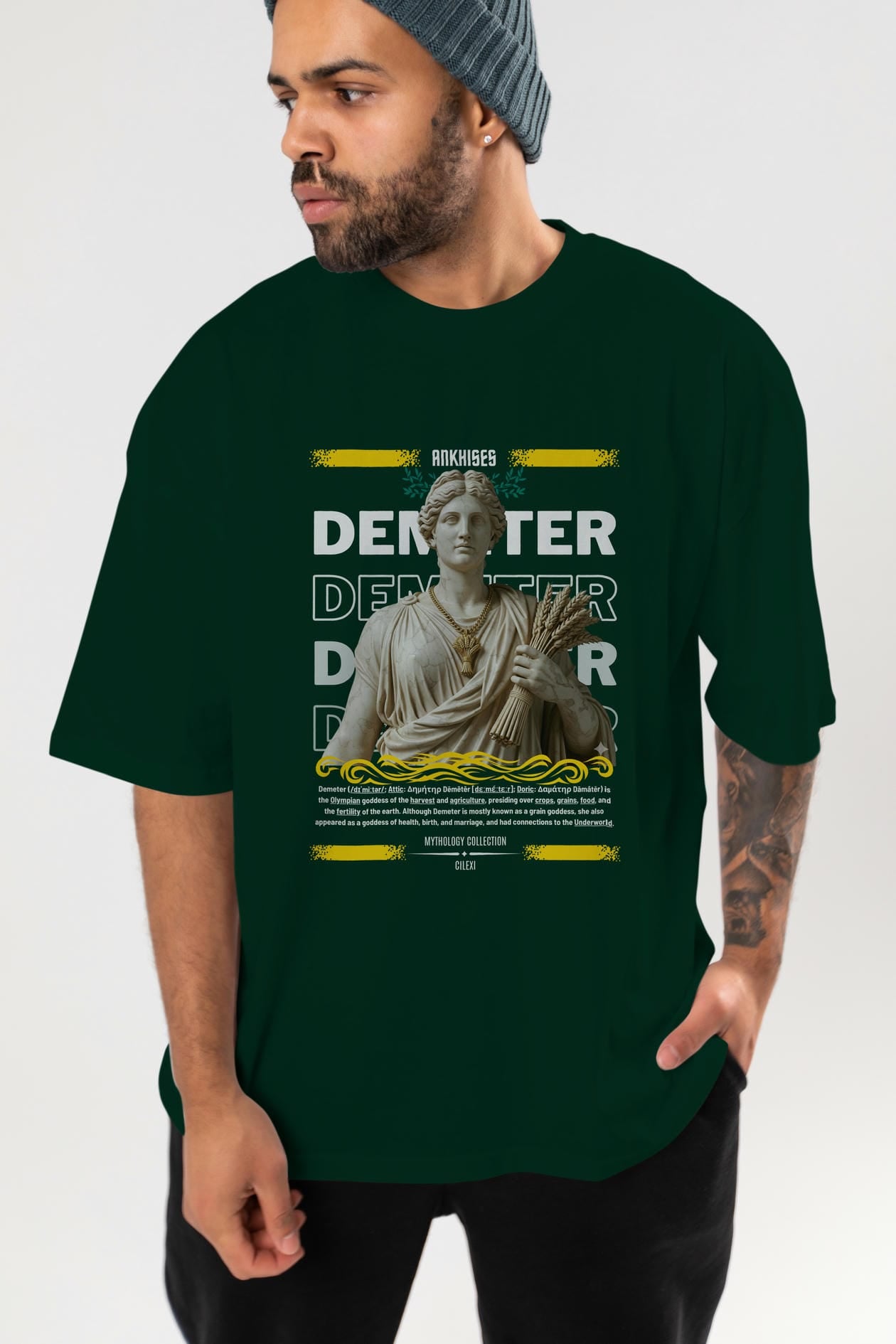 Demeter 1 ön Baskılı Oversize t-shirt Erkek Kadın %100 Pamuk Bisiklet Yaka tişort