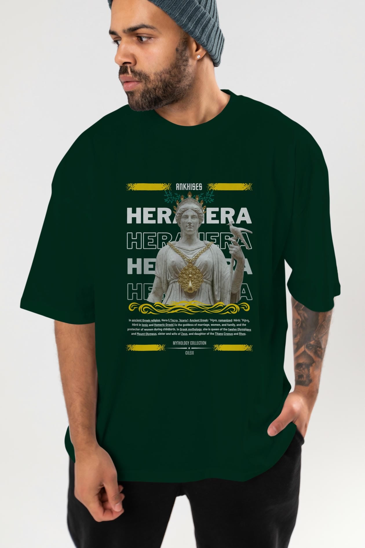 Hera 2 ön Baskılı Oversize t-shirt Erkek Kadın %100 Pamuk Bisiklet Yaka tişort
