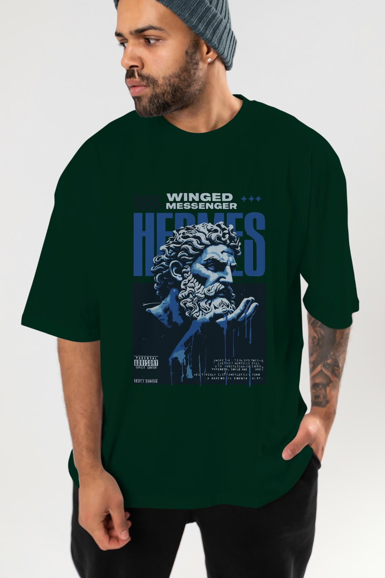 Hermes 2 ön Baskılı Oversize t-shirt Erkek Kadın %100 Pamuk Bisiklet Yaka tişort