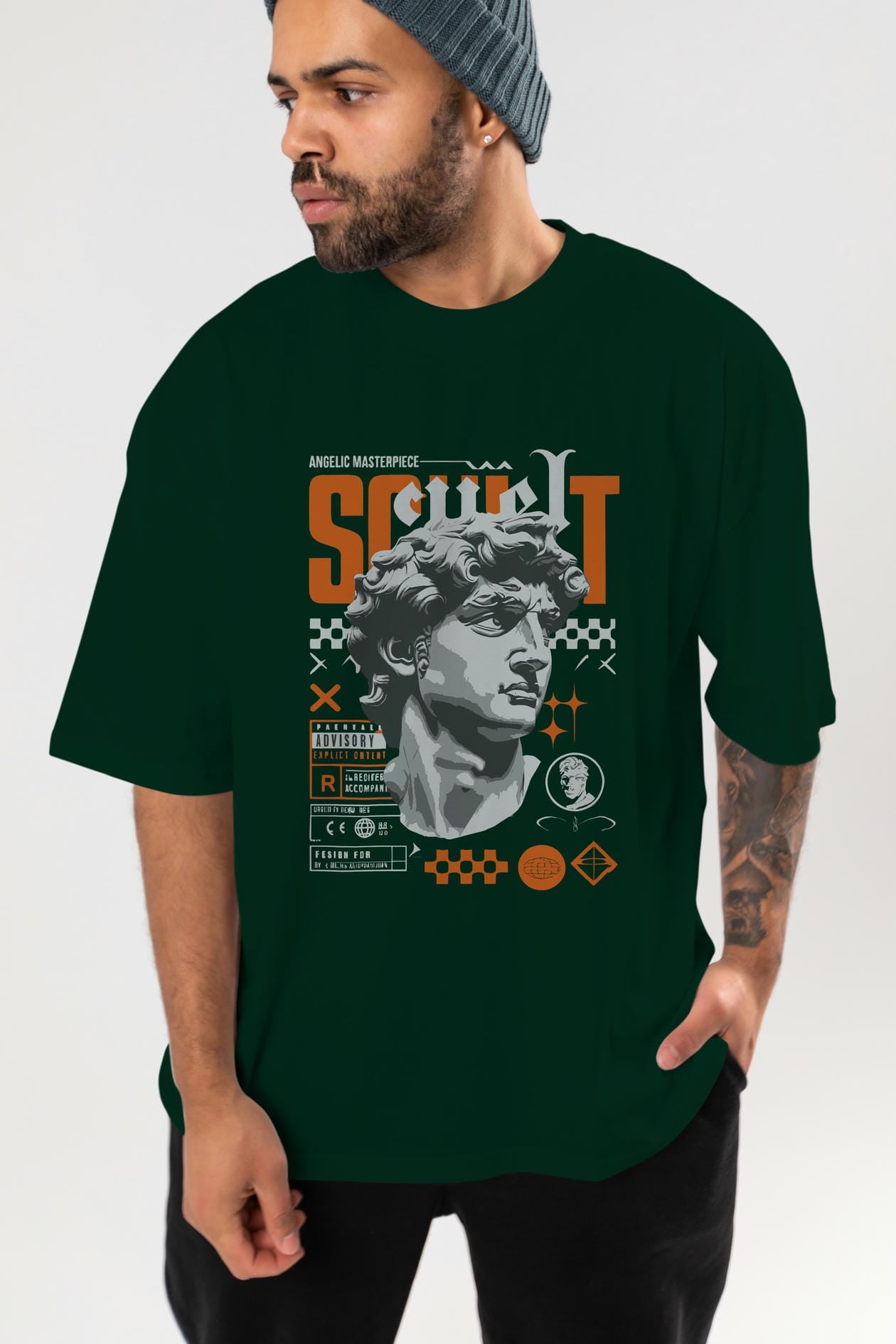 Scult ön Baskılı Oversize t-shirt Erkek Kadın %100 Pamuk Bisiklet Yaka tişort