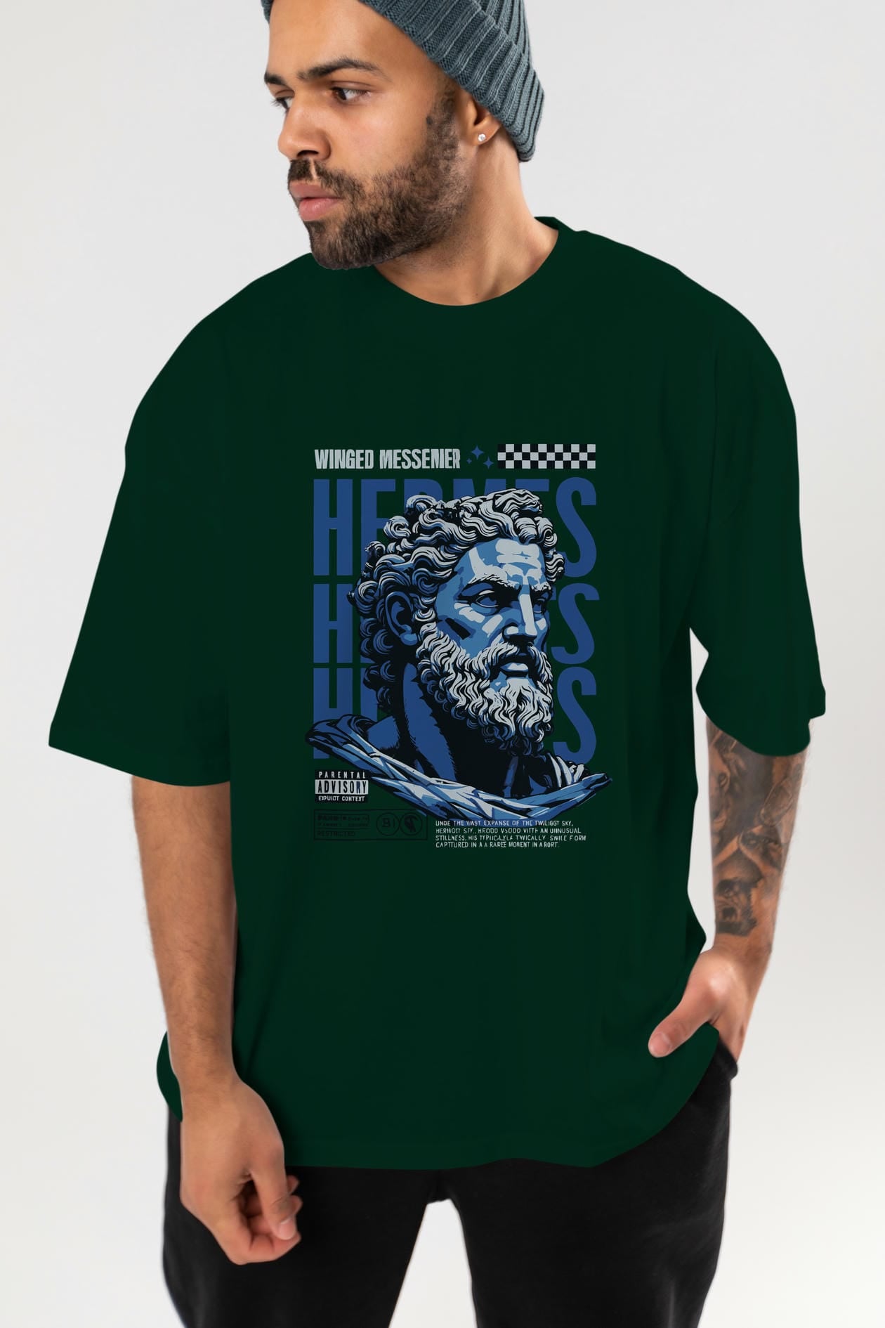 Hermes 1 ön Baskılı Oversize t-shirt Erkek Kadın %100 Pamuk Bisiklet Yaka tişort