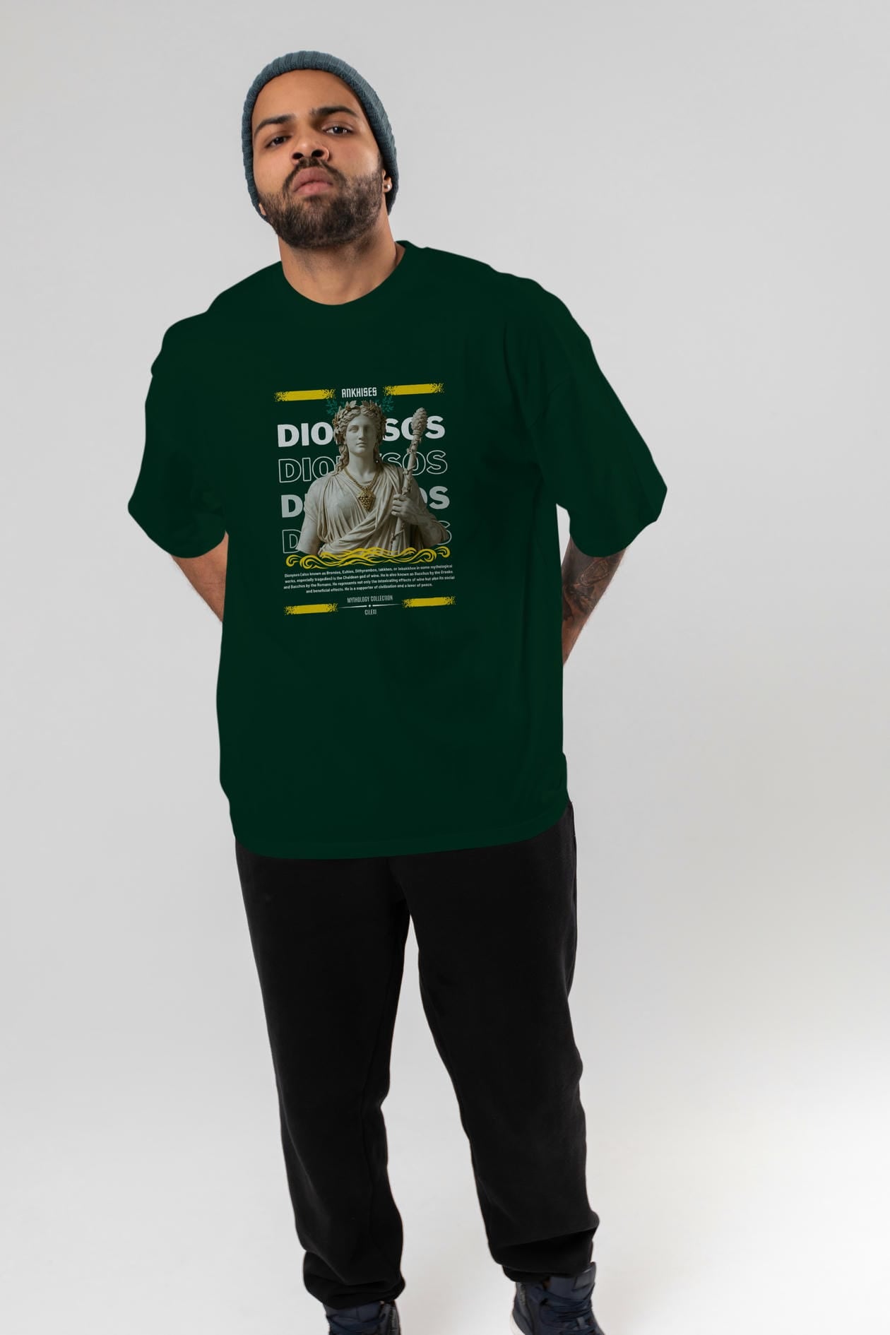 Dionysos 1 ön Baskılı Oversize t-shirt Erkek Kadın %100 Pamuk Bisiklet Yaka tişort